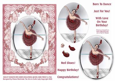 Ballet Dancer Red Shoes Ballerina Quick A5 Card & 3D Tag