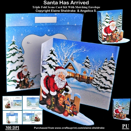 Santa Has Arrived Triple Fold Card Kit With Matching Envelope