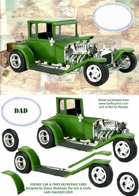 Vintage Car & Maps Decoupage Card Father's Day / Birthday