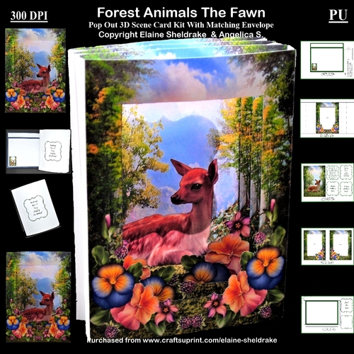 Forest Animals The Fawn - 3D Pop Out Concertina Scenic Box Card Kit With Matching Envelope