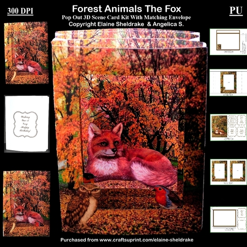 Forest Animals The Fox - 3D Pop Out Concertina Scenic Box Card Kit With Matching Envelope