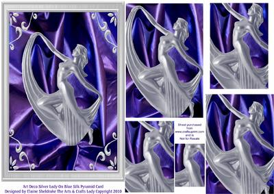 Art Deco Silver Lady on Blue Silk Pyramid A5 Card