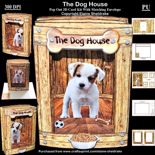 The Dog House  3D Pop Out Concertina Box Card Kit With Matching Envelope