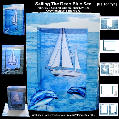 Sailing The Deep Blue Sea 3D Pop Out Concertina Scenic Box Card Kit With Matching Envelope