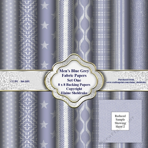 Mens Blue Grey Faux Fabric Assorted 8 x 8 Backing Paper Set Three