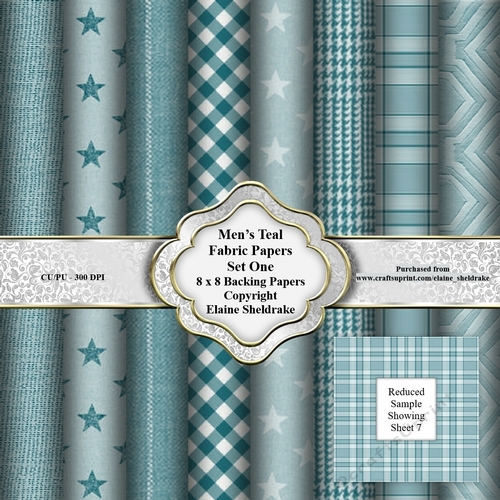 Mens Teal Faux Fabric Assorted 8 x 8 Backing Paper Set One