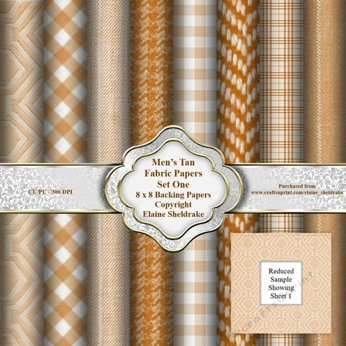 Mens Tan Brown Faux Fabric Assorted 8 x 8 Backing Paper Set One