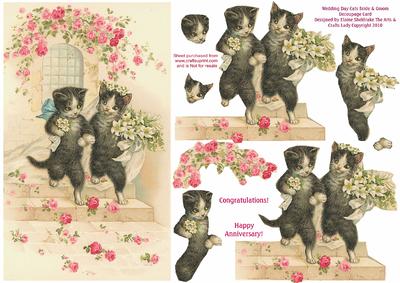 Wedding Day Cats - Bride & Groom - Decoupage Card