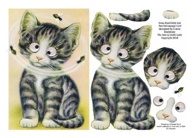 Crossed-eyed Kitty Cat Fun A5 Decoupage Card for Children