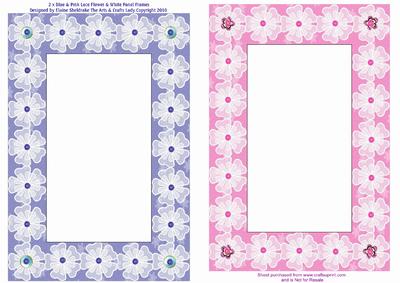 1 x Blue 1 x Pink Lace Flower & White Panel A5 Frames
