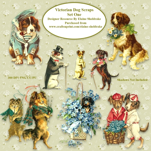 Victorian Dogs Scraps Set One For Cardmaking Scrapbooking & Paper Crafts