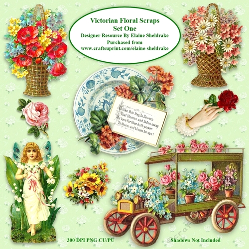 Victorian Flower Scraps Set One For Card Making & Scrapbooking PNG 300 DPI CU/PU