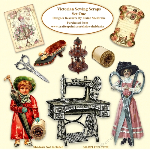 Victorian Sewing & Needlework Scraps Set One 300 dpi PNG CU/PU