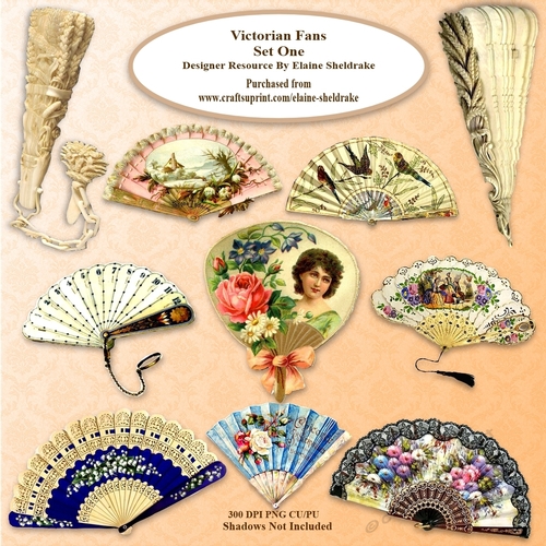 Victorian Fans Set One Designer Resource  PNG 300 dpi CU PU
