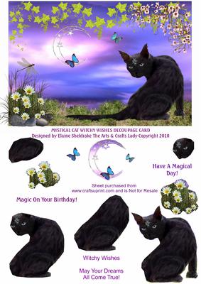 Mystical Cat Witchy Wishes A5 Decoupage Card