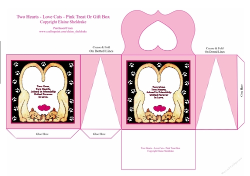 Two Hearts Love Cats Pink Cats Treat Or Gift Box