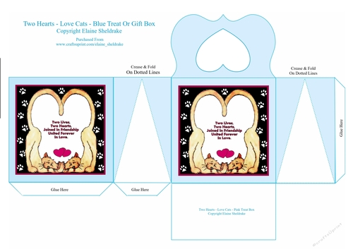 Two Hearts Love Cats Blue Cats Treat Or Gift Box