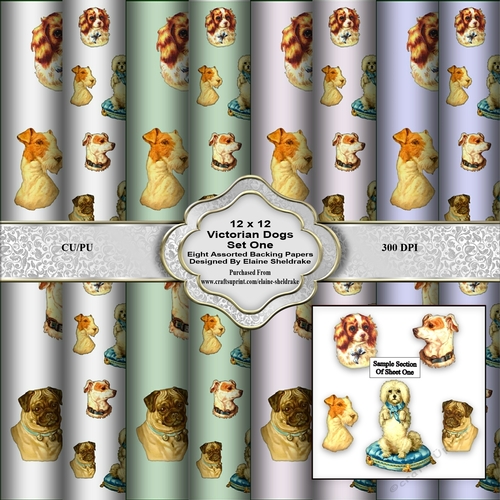 Victorian Dogs Set One 12 x 12  Backing Papers For Card Making Scrapbooking & Papercrafts
