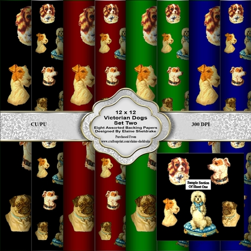 Victorian Dogs Set Two 12 x 12  Backing Papers For Card Making Scrapbooking & Papercrafts