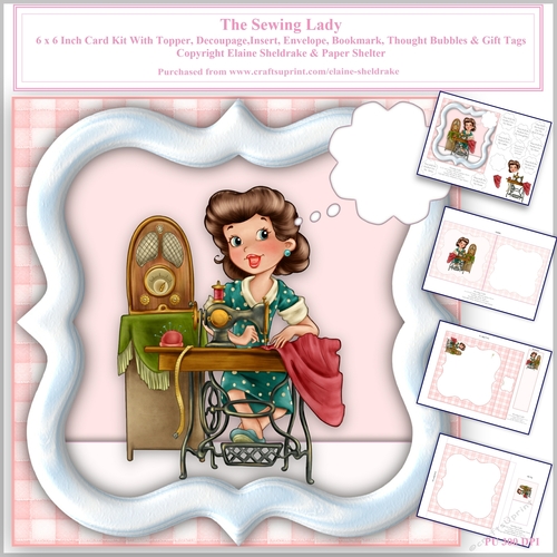 The Sewing Lady 6 x 6 Card Kit With Envelope, Insert, Bookmark,Gift Tag & Thought Bubbles