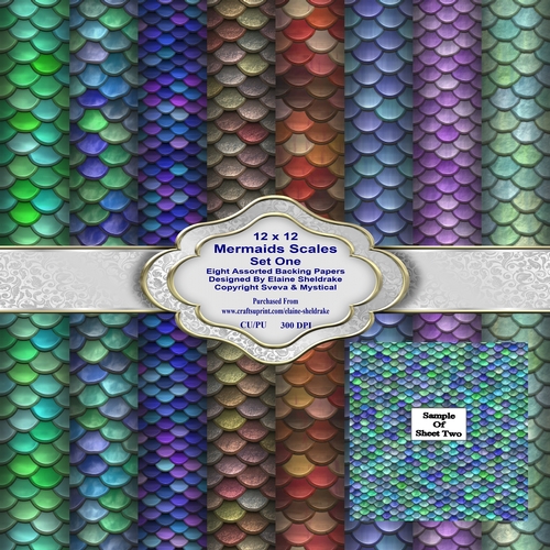 12x12 Mermaids Scales Set One Backing Papers