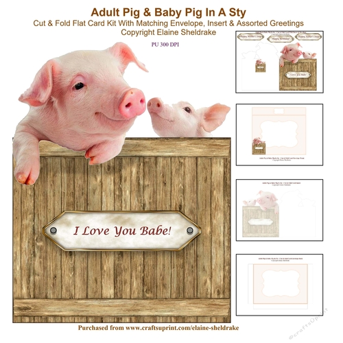 Adult Pig & Baby Pig In The Sty - 7 x 5 Cut & Fold Card Kit