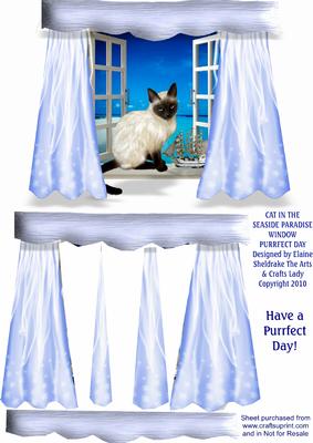 Purrfect Day Cat in Seaside Paradise Window A5 Decoupage