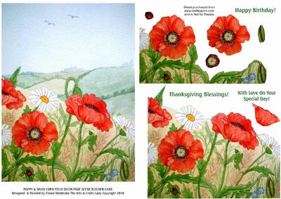 Poppy & Daisy Watercolour Scene Builder A5 Decoupage Card