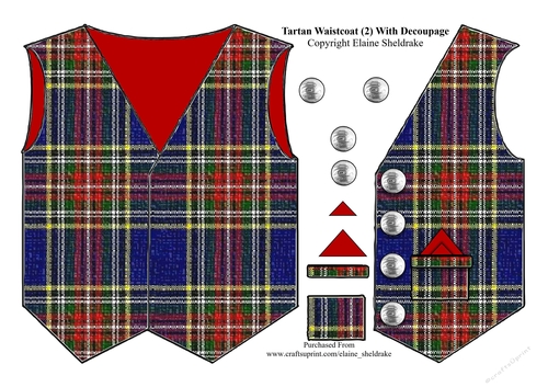 Tartan Waistcoat Or Vest (2) With Decoupage