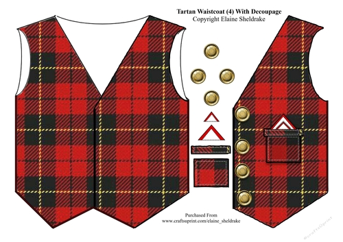 Tartan Waistcoat Or Vest (4) With Decoupage