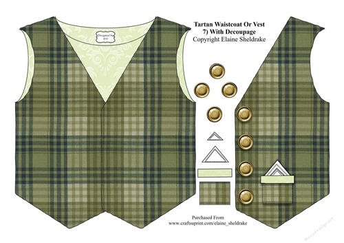 Tartan Waistcoat Or Vest (7) With Decoupage