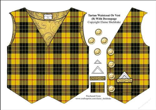 Tartan Waistcoat Or Vest (8) With Decoupage
