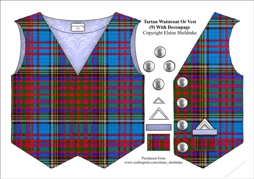 Tartan Waistcoat Or Vest (9) With Decoupage
