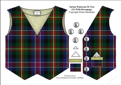 Tartan Waistcoat Or Vest (11) With Decoupage