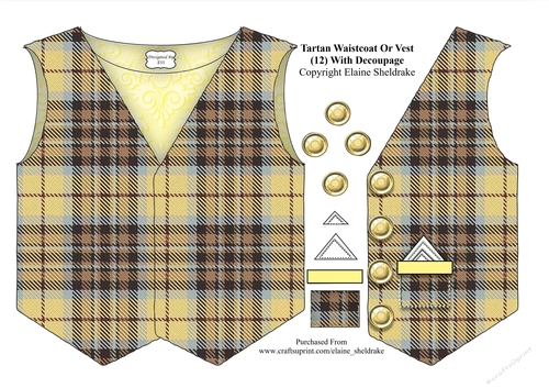 Tartan Waistcoat Or Vest (12) With Decoupage