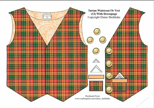 Tartan Waistcoat Or Vest (13) With Decoupage
