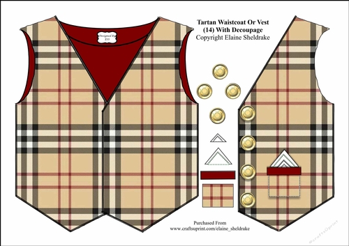 Tartan Waistcoat Or Vest (14) With Decoupage