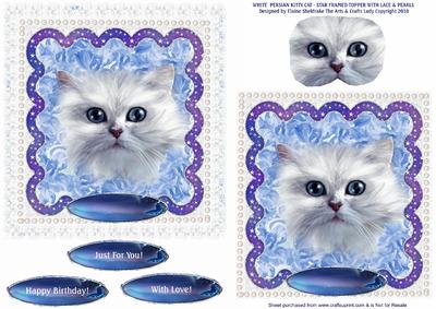 White Persian Kitty Cat - Star Framed Topper Lace & Pearls
