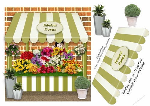 Fabulous Flowers Market Stall Square Card Topper & Decoupage