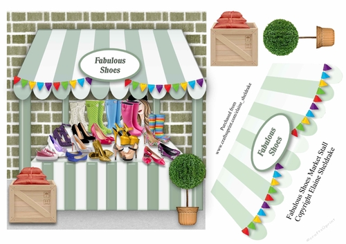 Fabulous Shoes Market Stall Card Topper With Decoupage