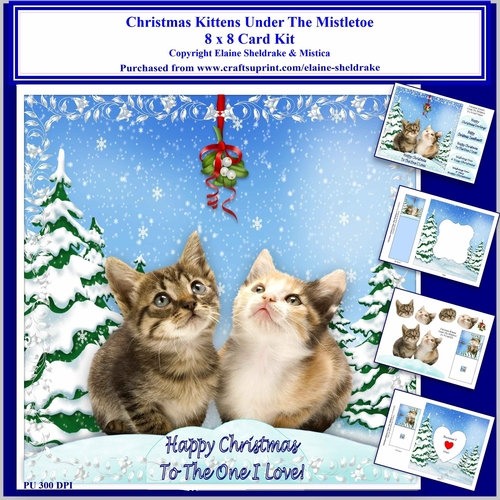8 x 8 Christmas Kittens Under The Mistletoe Card Kit With Assorted Greetings