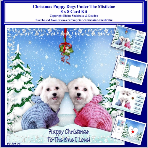 8 x 8 Christmas Puppies Under The Mistletoe Card Kit With Assorted Greetings