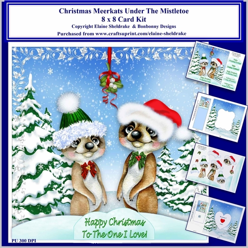 8 x 8 Christmas Meerkats Under The Mistletoe Card Kit With Assorted Greetings