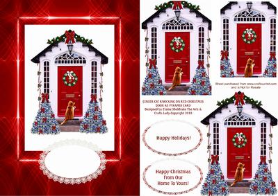 Ginger Cat Knocking on Red Christmas Holiday Door Pyramid