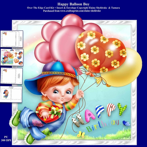 Happy Balloon Boy 8 x 8 Over The Edge Card Kit 