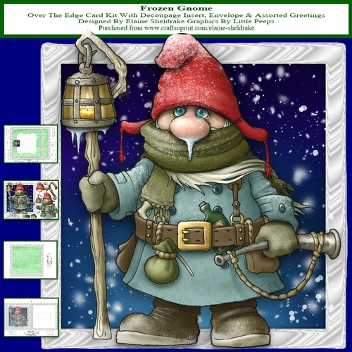Frozen Gnome Over The Edge Card Kit With Decoupage, Insert, Envelope & Lots Of Greetings