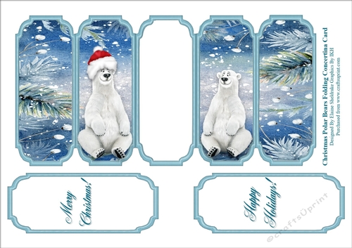 Christmas Polar Bears - Slim Five Fold Concertina Card