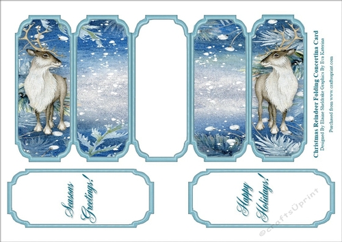 Christmas Reindeers - Slim Five Fold Concertina Card