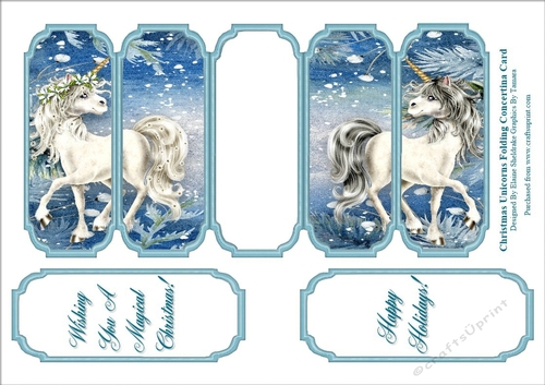 Christmas Unicorns - Slim Five Fold Concertina Card