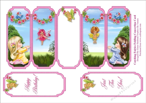 Catching Fairies - Slim Five Fold Concertina Card